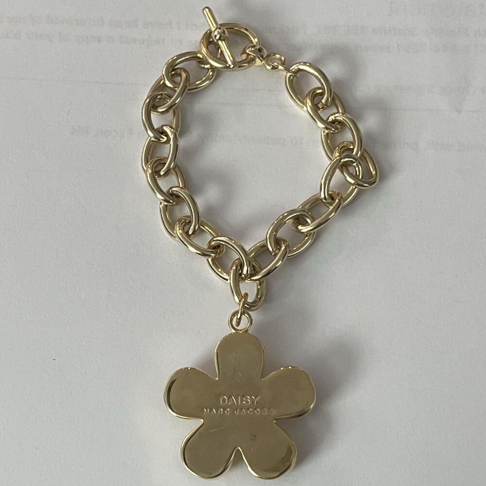 Marc Jacobs Daisy Flower Charm Chain Bracelet Gold Tone Toggle 7.5 In Womens